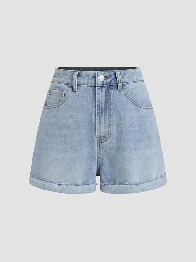 Denim Mid Rise Solid Pocket Shorts Product Image