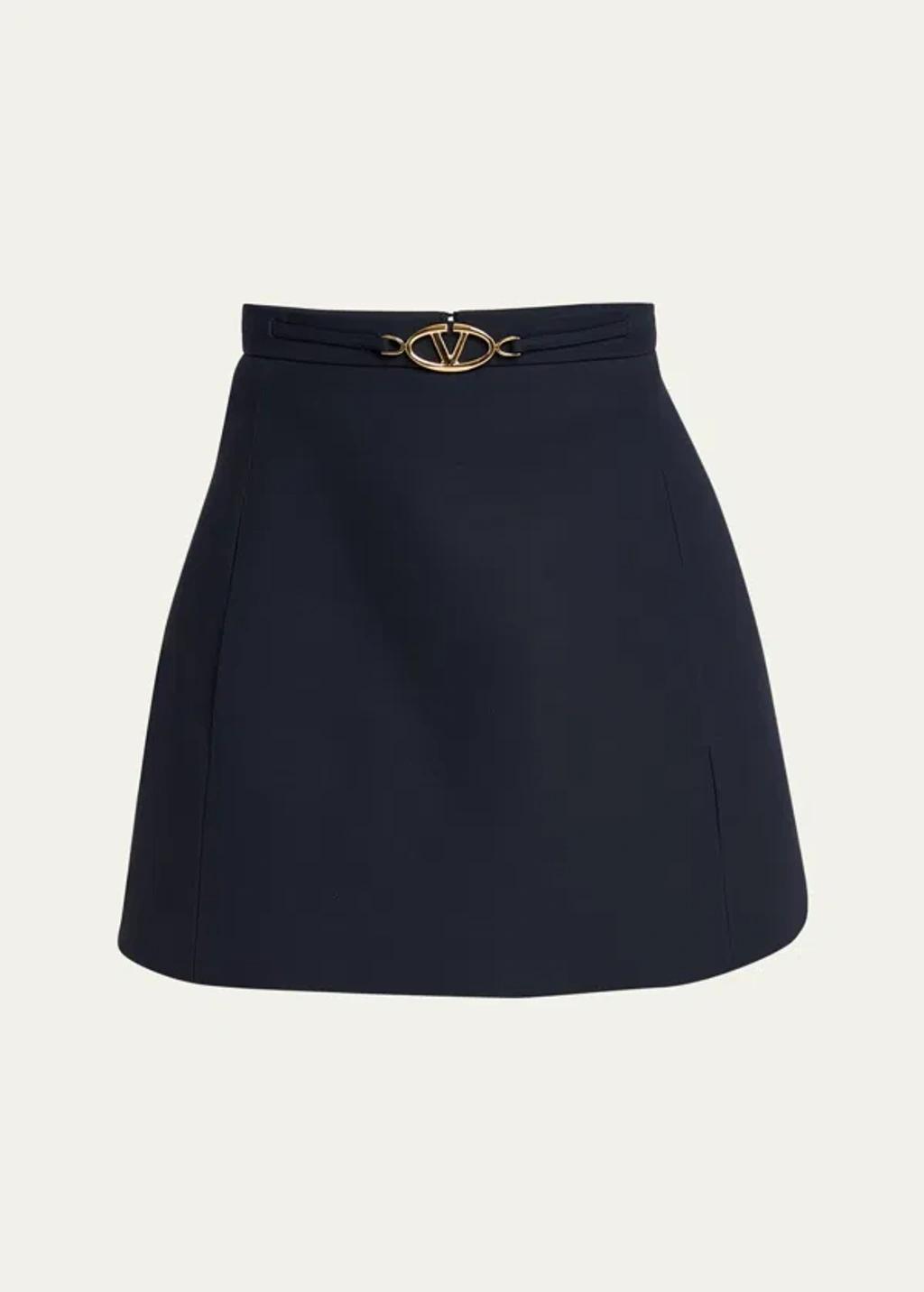 V Logo Belt Wool Mini Skirt In Blue Product Image