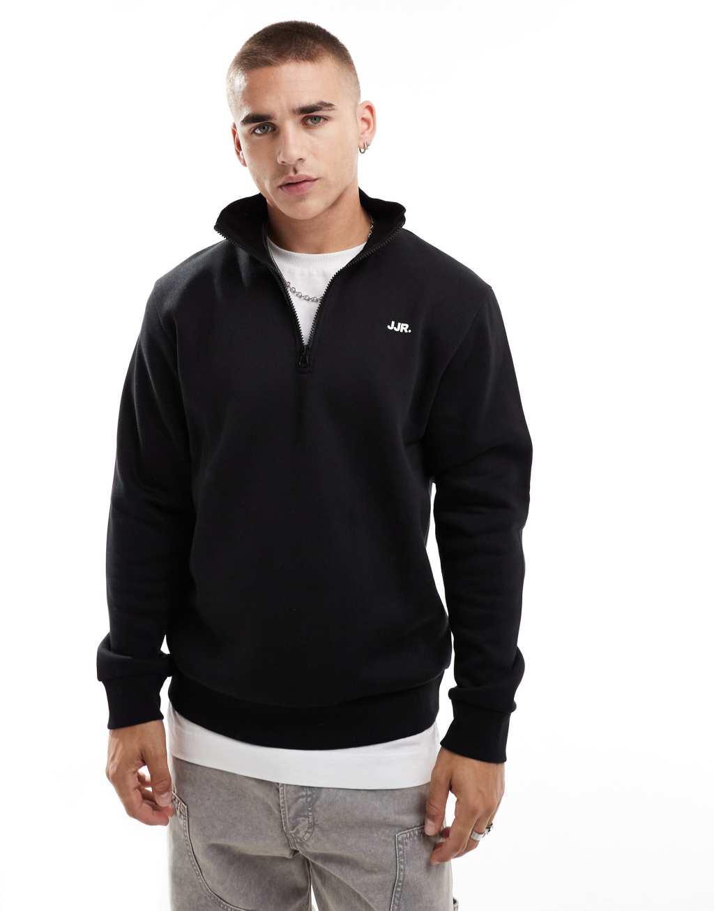 JJ Rebel half zip sweatshirt with small chest logo in black Product Image