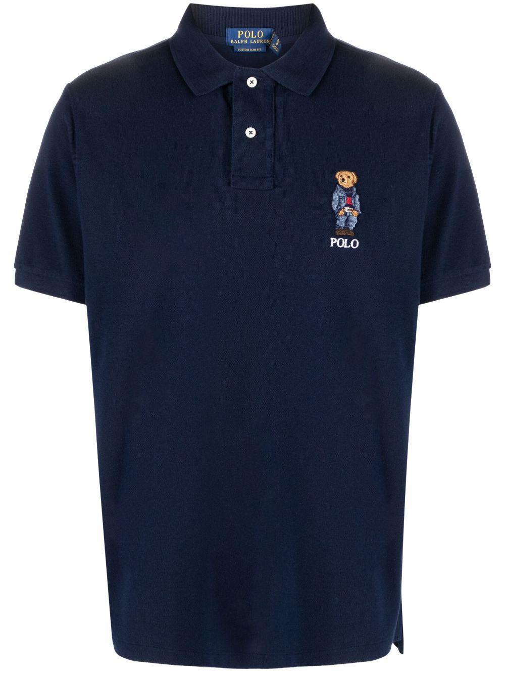 Polo Bear-embroidered Polo Shirt In Blue Product Image