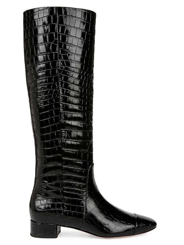 Womens Cecile Croc-Embossed Wide-Calf Leather Boots Product Image