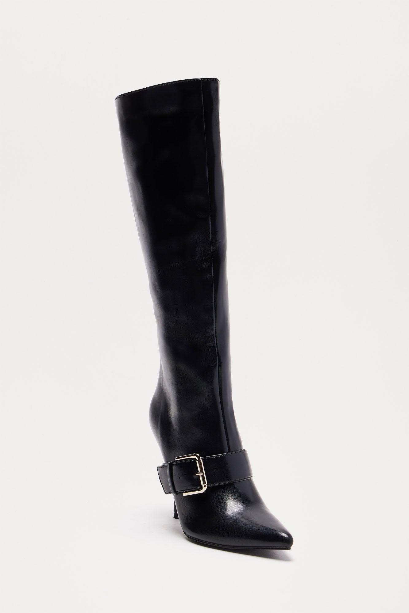 Berlin Buckle Knee High Boots - Black Product Image