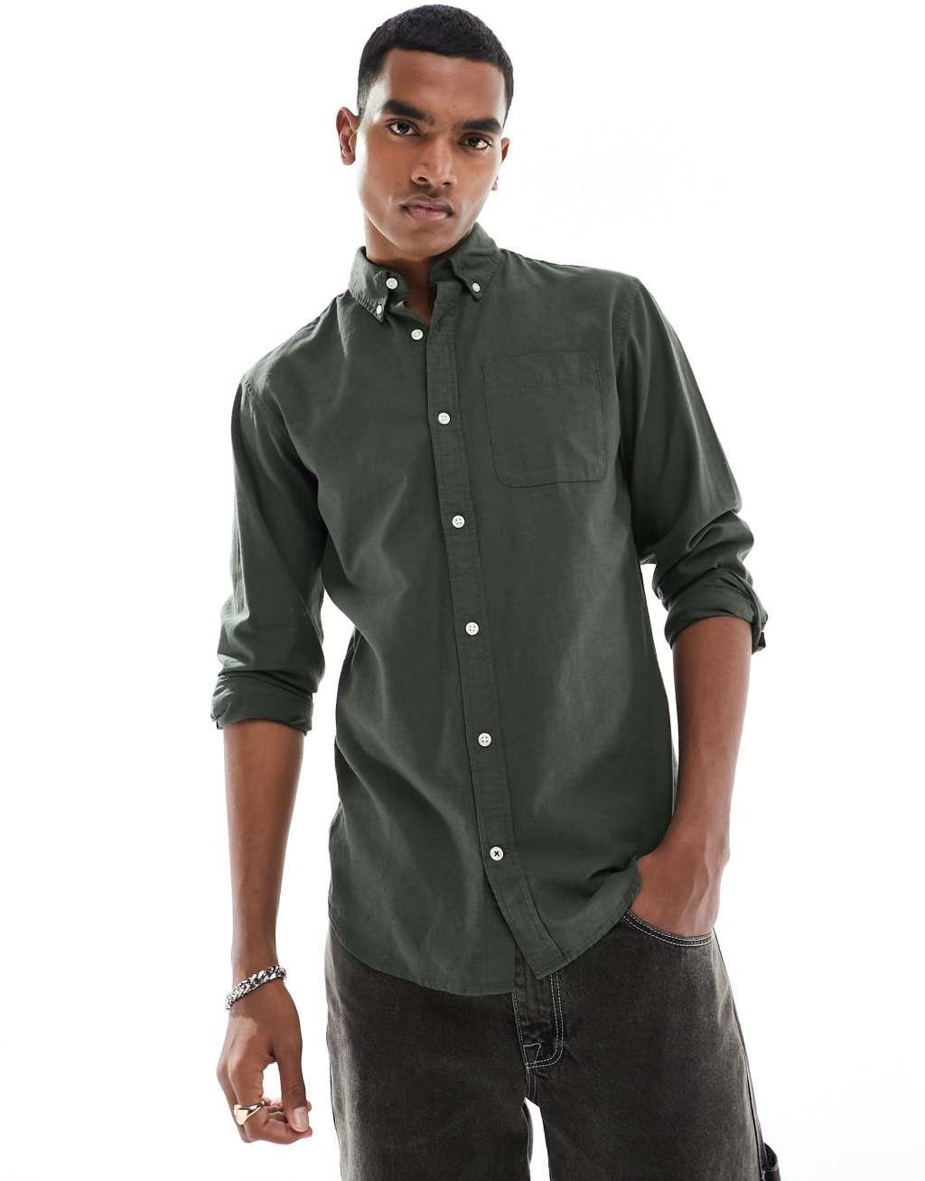 Jack & Jones oversized oxford shirt in khaki  Product Image