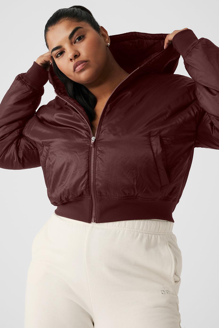 Ripstop Cropped Cosmo Zip Up Hoodie - Cherry Cola Female Product Image