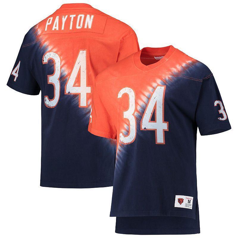 Mens Mitchell & Ness Walter Payton /Navy Chicago Bears Retired Player Name & Number Diagonal Tie-Dye V-Neck T-Shirt Product Image