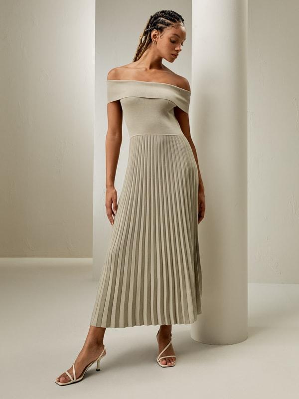 Off-Shoulder Hybrid Pleated Dress Product Image