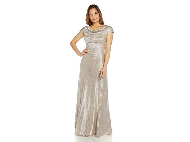 Adrianna Papell Glitter Cowl Neck Draped Back Cap Sleeve A Product Image