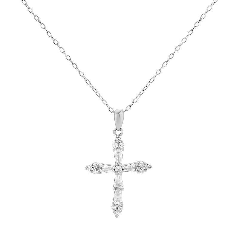 PRIMROSE Sterling Silver Cubic Zirconia Cross Pendant Necklace, Womens Product Image