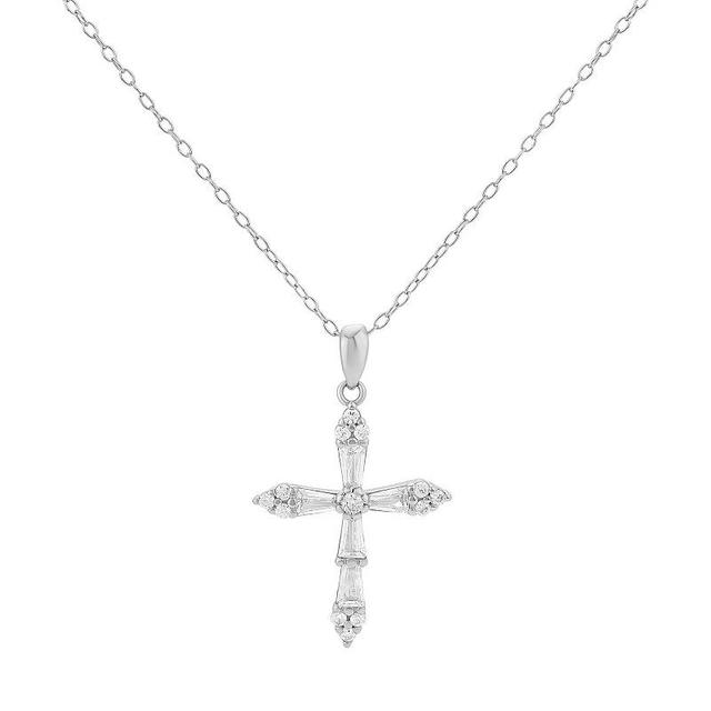 PRIMROSE Sterling Silver Cubic Zirconia Cross Pendant Necklace, Womens Grey Product Image