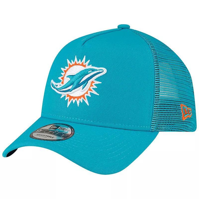 Mens New Era Aqua Miami Dolphins A-Frame Trucker 9FORTY Adjustable Hat, Turquoise A Product Image