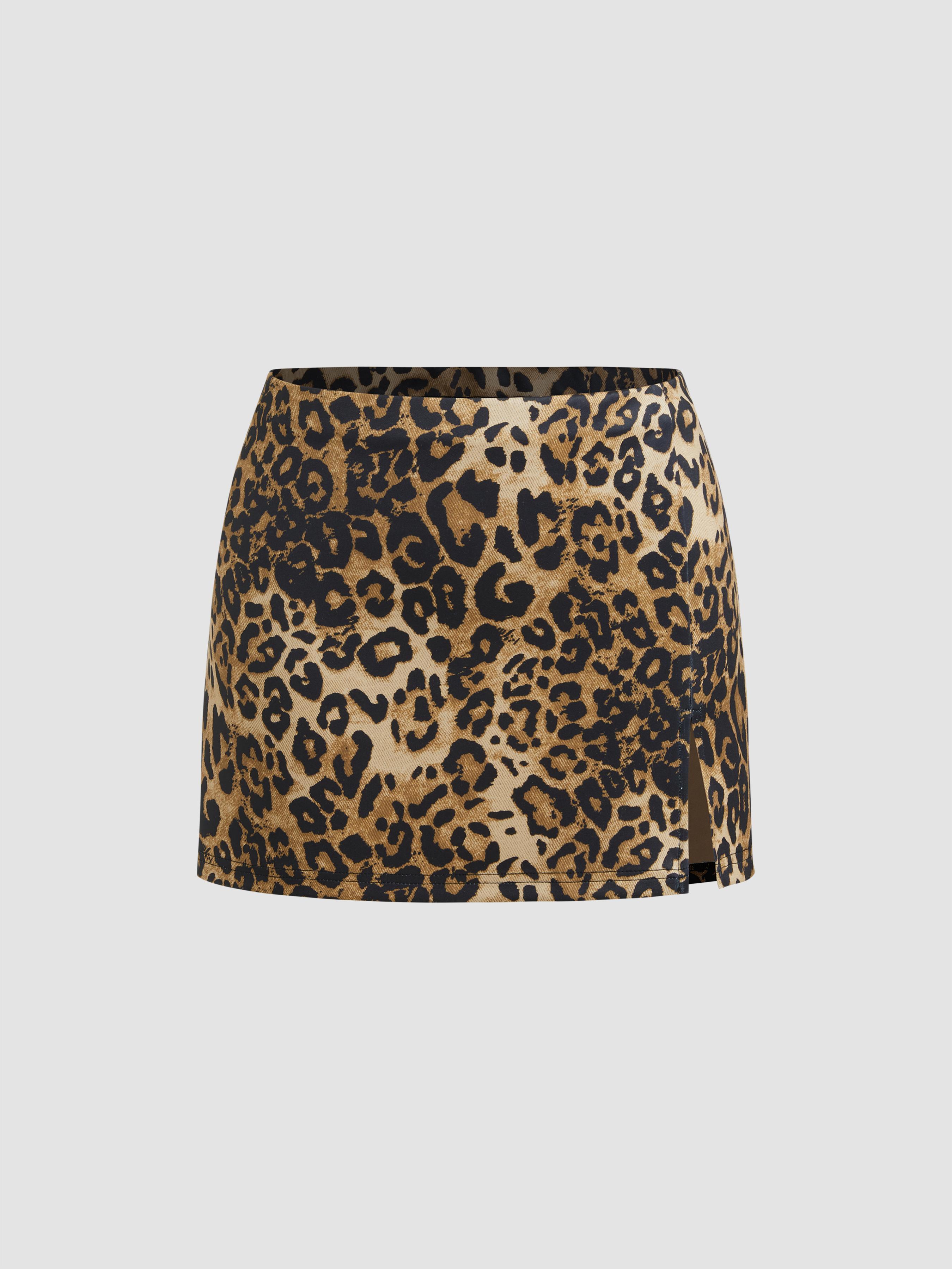 Low Rise Leopard Split Mini Skirt Product Image