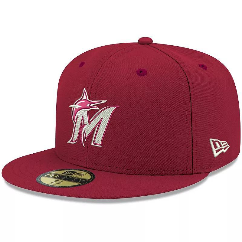 Mens New Era Cardinal Miami Marlins White Logo 59FIFTY Fitted Hat Product Image