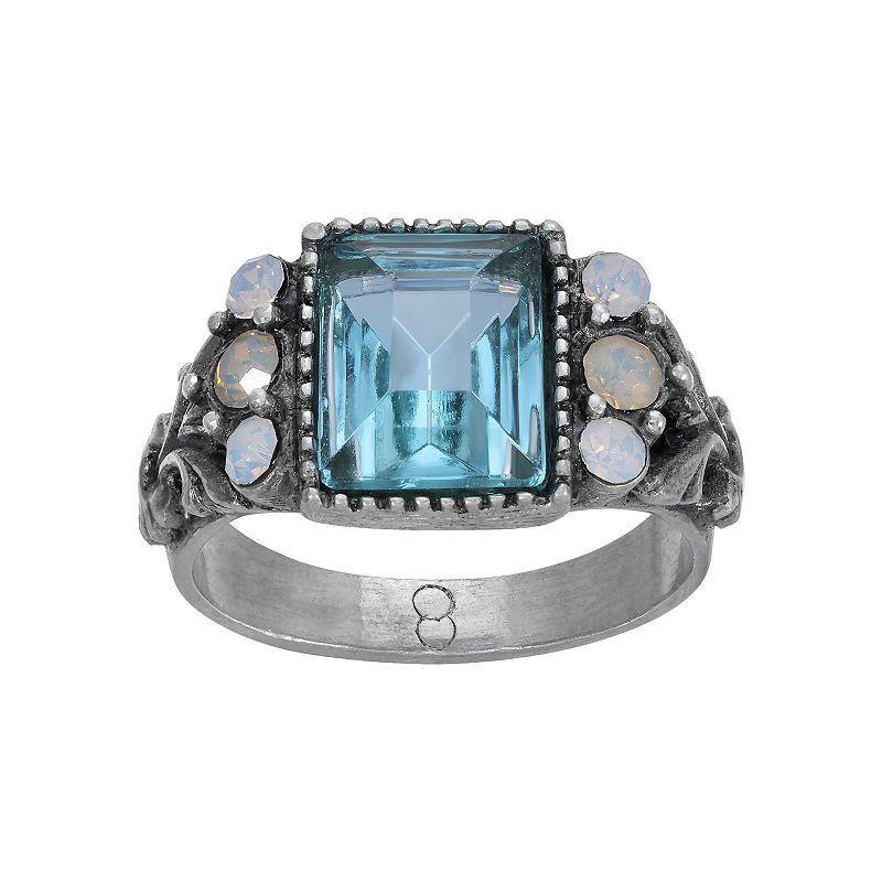 1928 Silver Tone Aqua Stone Ring, Womens, Blue Product Image