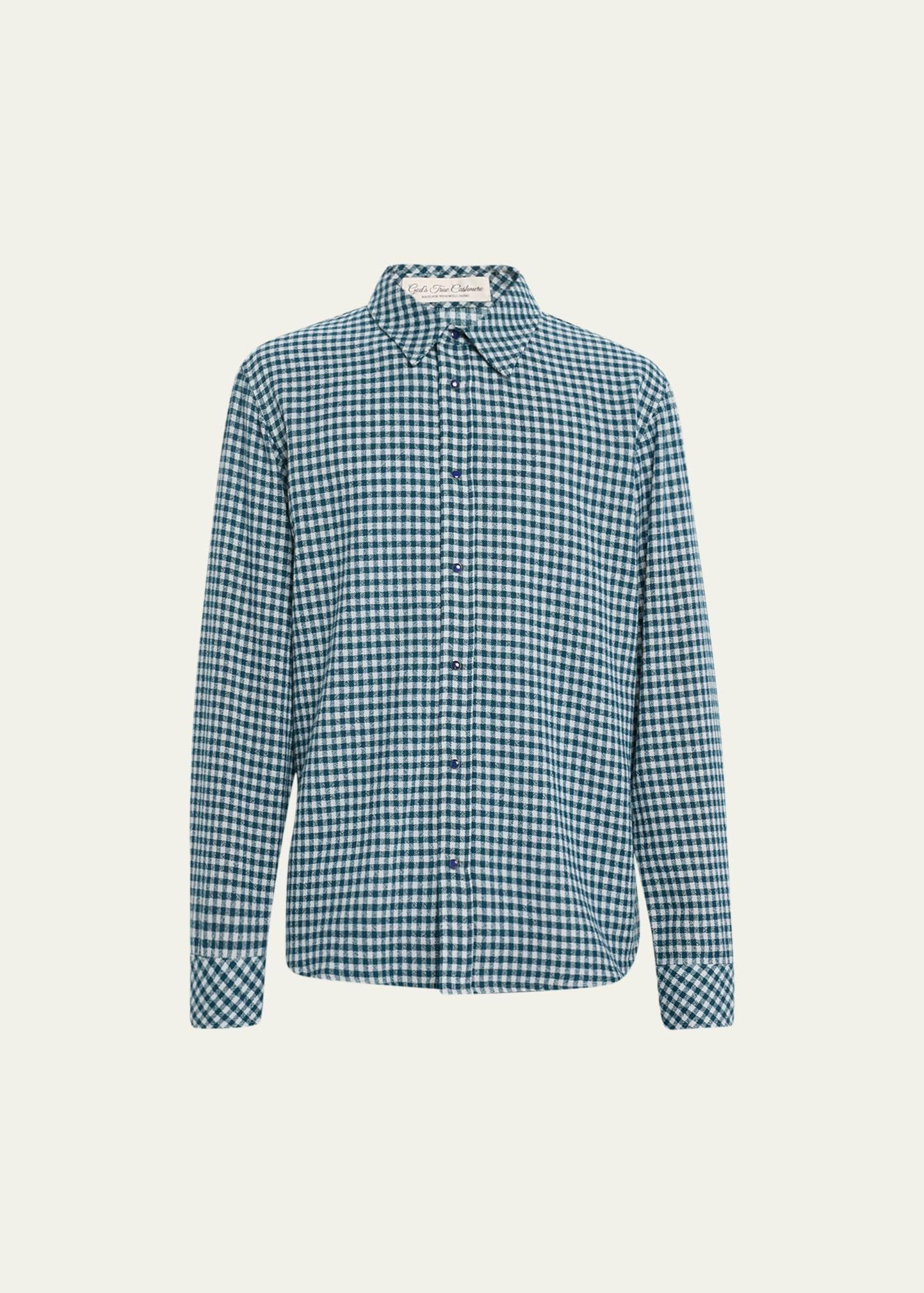 Mens Teal Check Tartan Cashmere Shirt Product Image