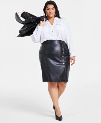 Plus Size Faux-Leather Pencil Skirt, Created for Macy's Product Image