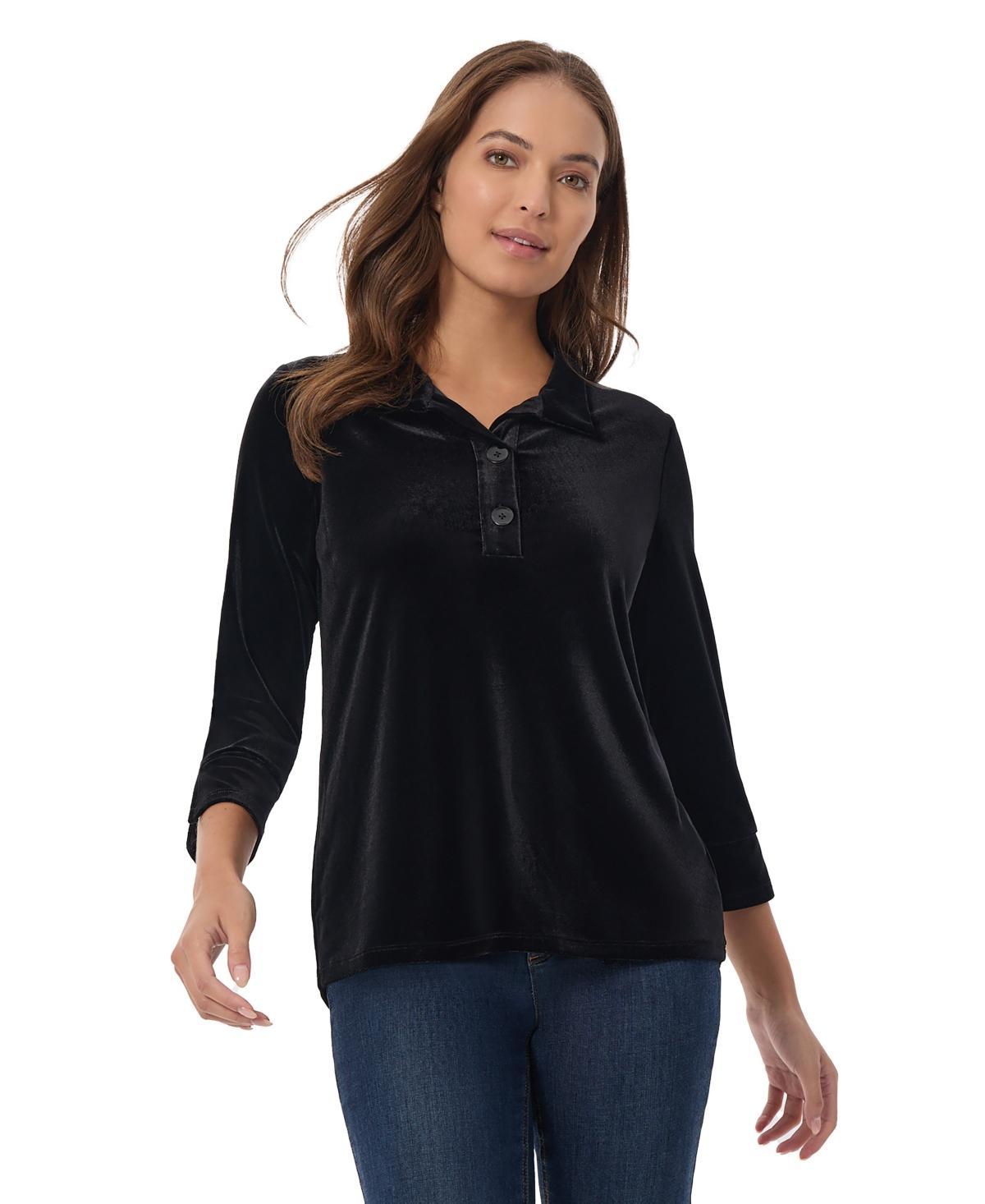 Jones New York Womens Stretch Velour 3/4 Sleeve Popover Collar Top Product Image