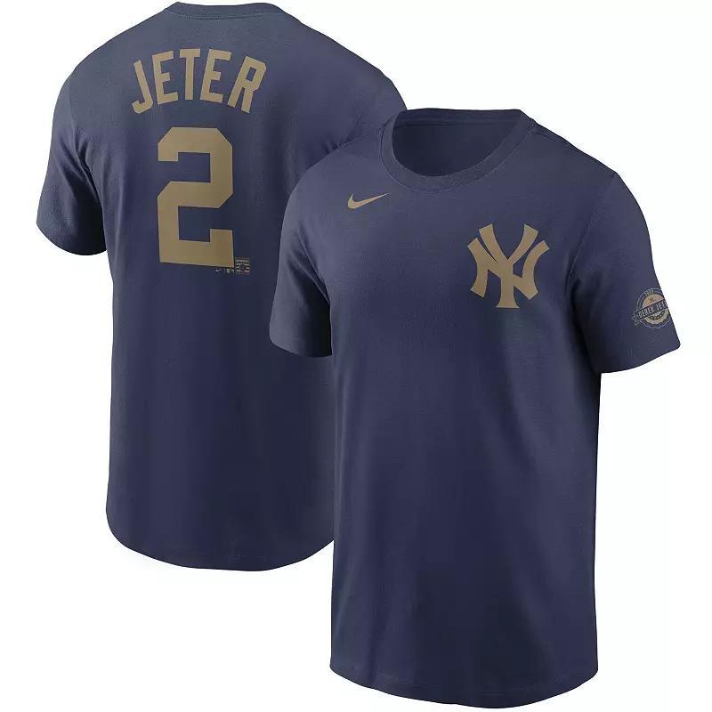 Mens Nike Derek Jeter New York Yankees Gold Name & Number T-Shirt Blue Product Image