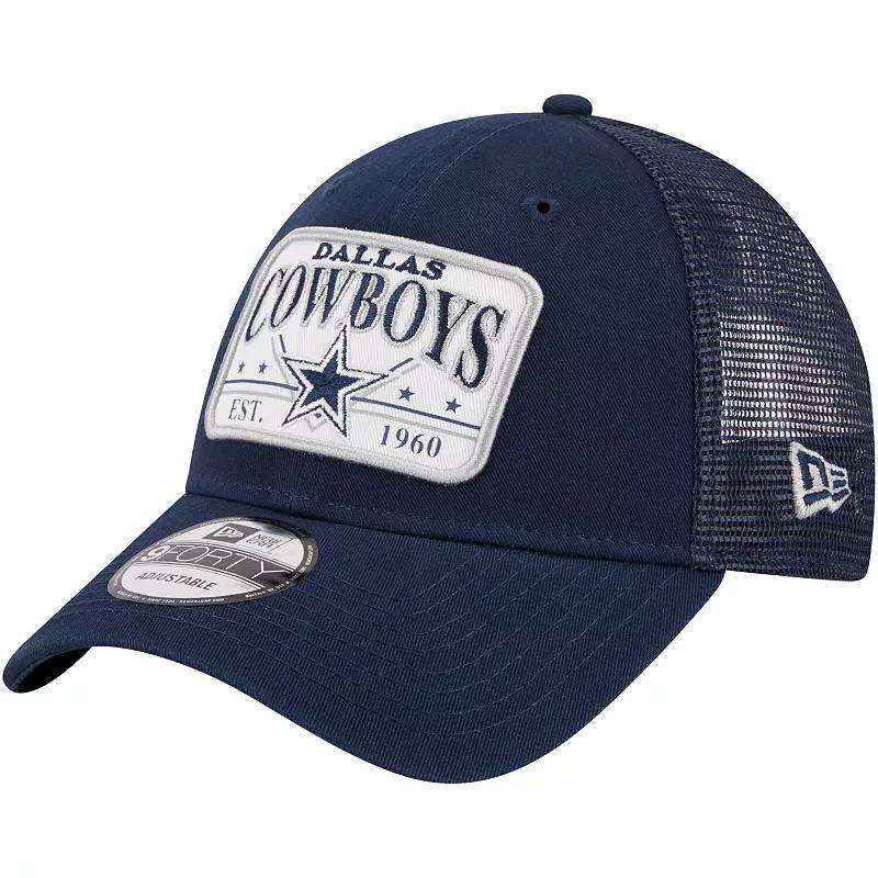 Mens New Era Navy Dallas Cowboys Plate 9FORTY Trucker Adjustable Hat Product Image