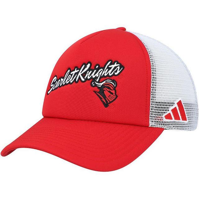 Mens adidas Scarlet Rutgers Scarlet Knights Script Trucker Snapback Hat Product Image