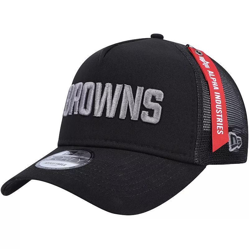 Mens New Era x Alpha Industries Cleveland Browns A-Frame 9FORTY Trucker Snapback Hat Product Image