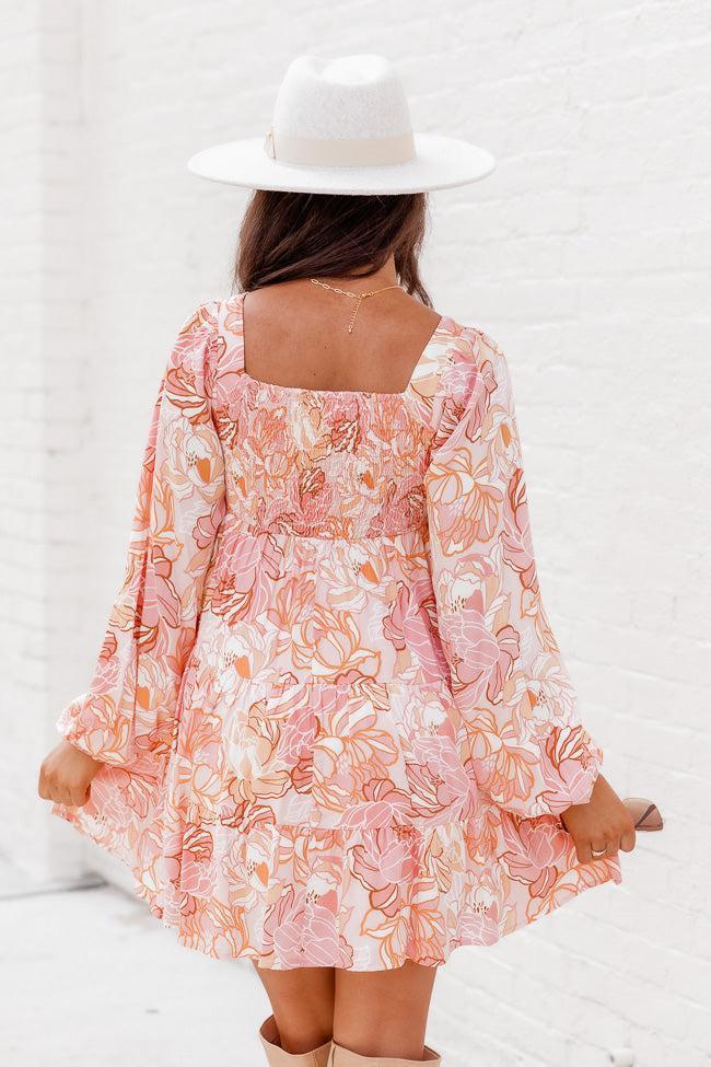 Let's Keep Going Pink Multi Square Neck Printed Long Sleeve Mini Dress Product Image