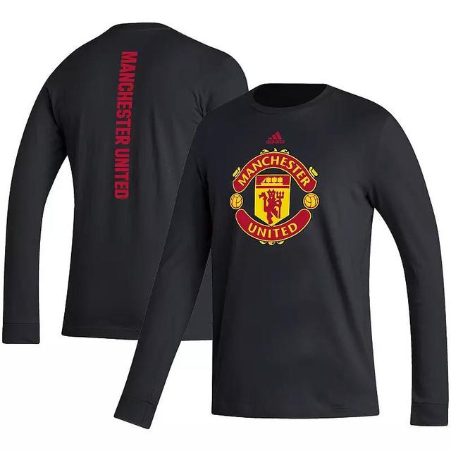 Mens adidas Black Manchester United Vertical Wordmark Long Sleeve T-Shirt Product Image