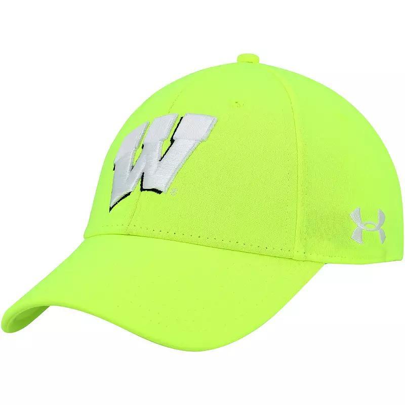 Mens Under Armour Neon Green Wisconsin Badgers Signal Call Performance Flex Hat Product Image