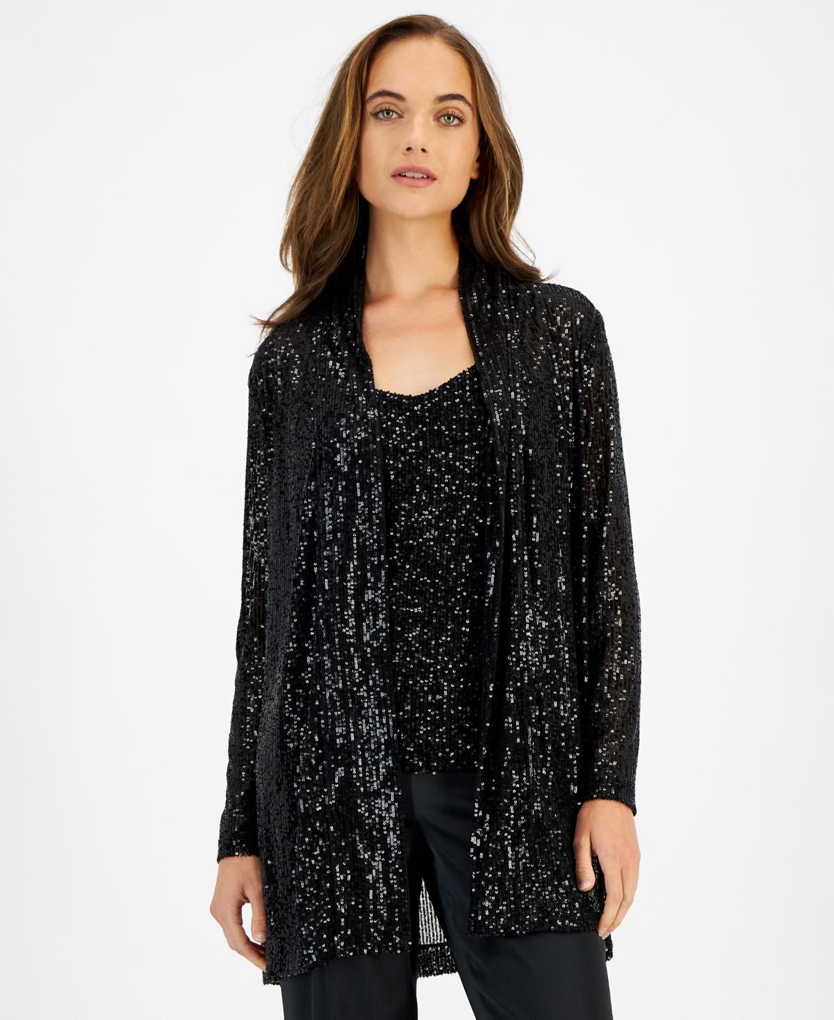 Anne Klein Womens Sequin Embellished Open-Front Jacket Product Image