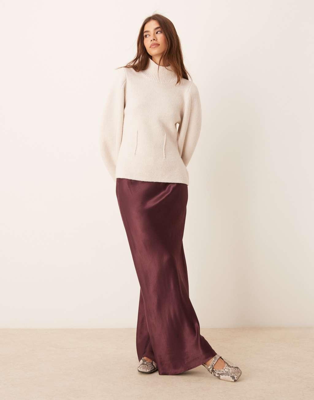 Miss Selfridge satin bias cut bow detail maxi skirt Product Image