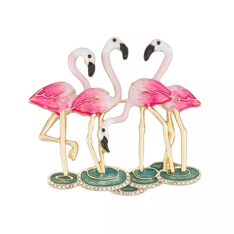 Napier Gold Tone Enamel Flamingos Pin, Womens, Pink Product Image