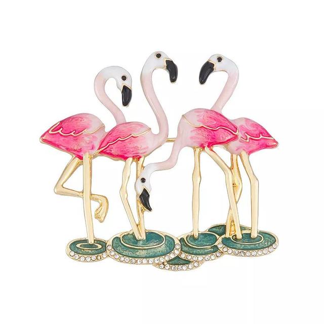 Napier Gold Tone Enamel Flamingos Pin, Womens, Pink Product Image