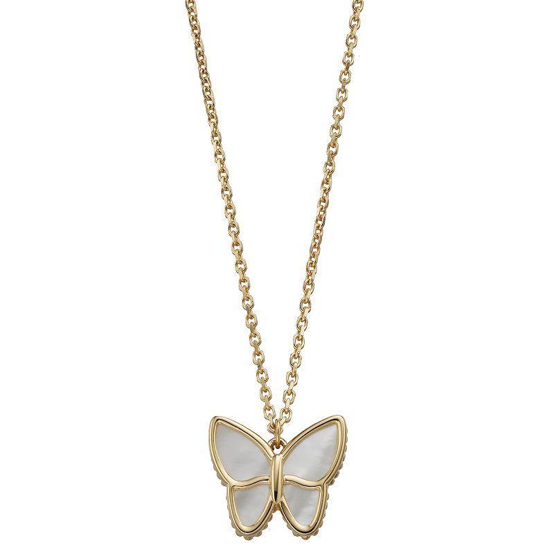 14k Gold Mother-of-Pearl Butterfly Pendant Necklace, Womens Yellow Product Image