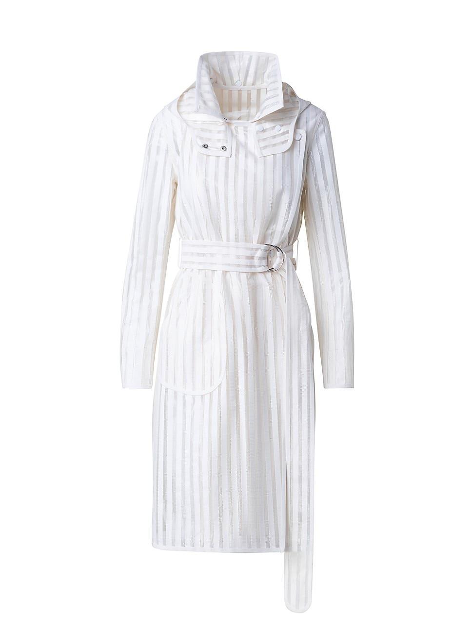 Striped Belted Trench Coat With Removable Hood Product Image