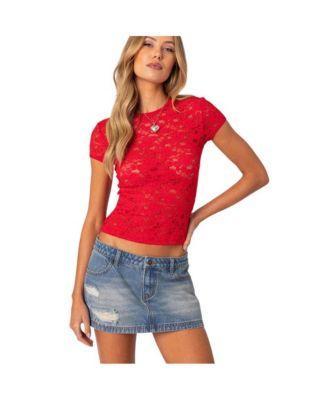 Edikted Womens Kaori Sheer Lace T Shirt Product Image