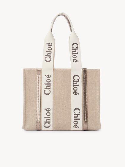 Woody tote bag in linen & leather Product Image