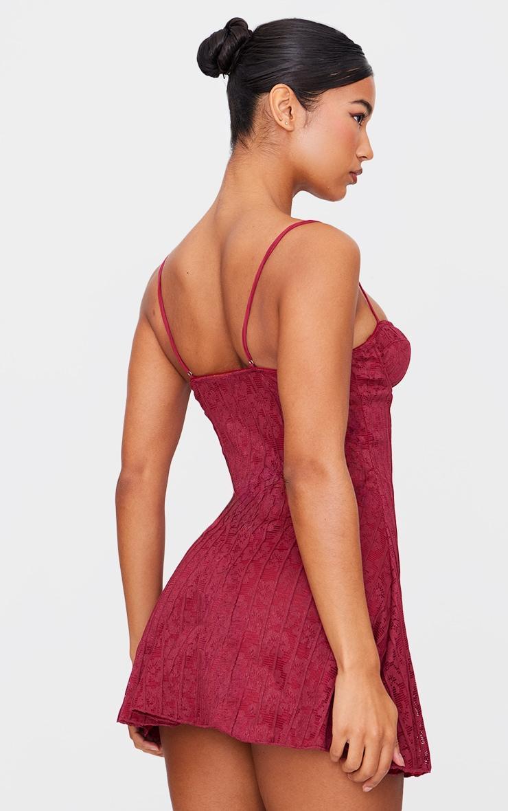 Cherry Red Lace Mini Shift Dress Product Image