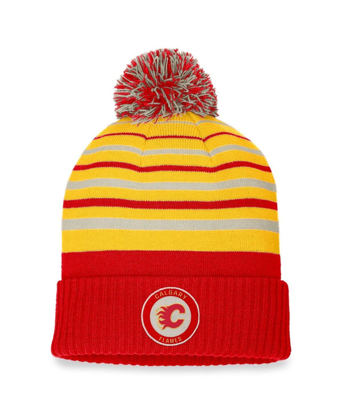 Mens Fanatics Red Calgary Flames True Classic Retro Cuffed Knit Hat with Pom - Red Product Image