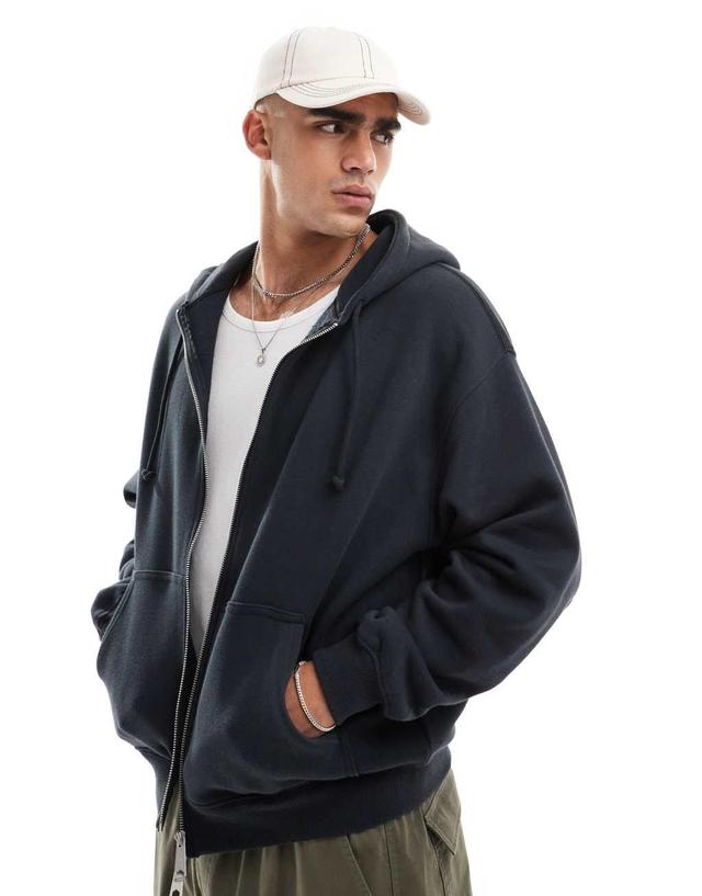 Cotton On box fit zip up hoodie in washed black Product Image