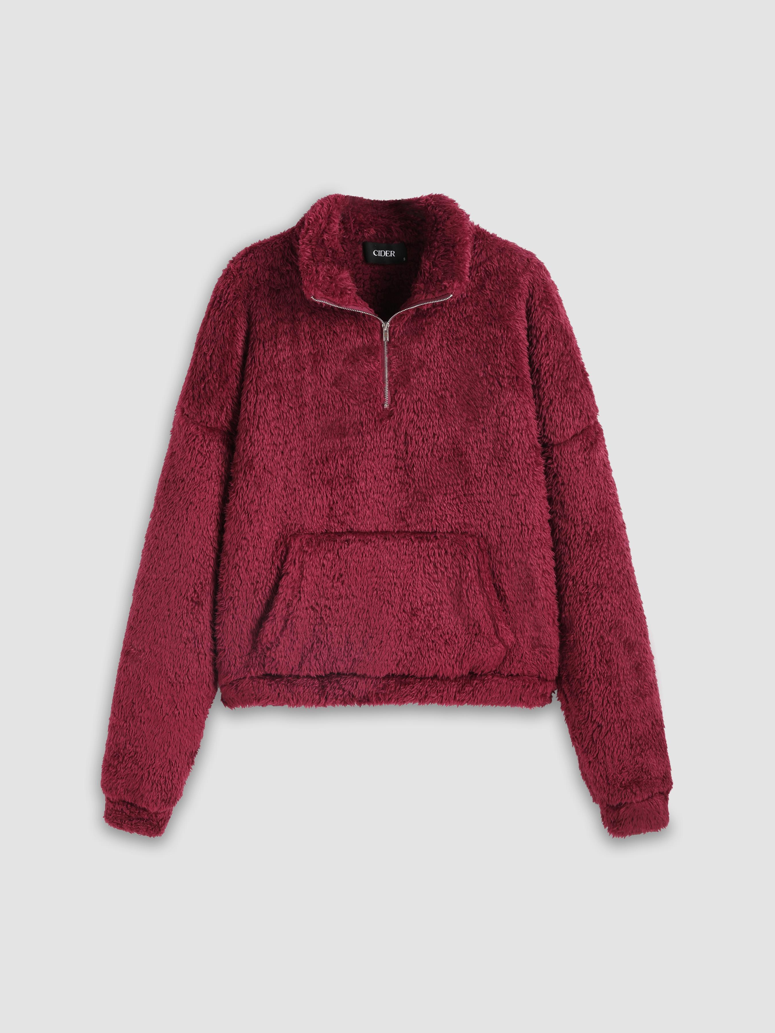 Fleece Stand Collar Solid Pocket Sweatshirt Product Image