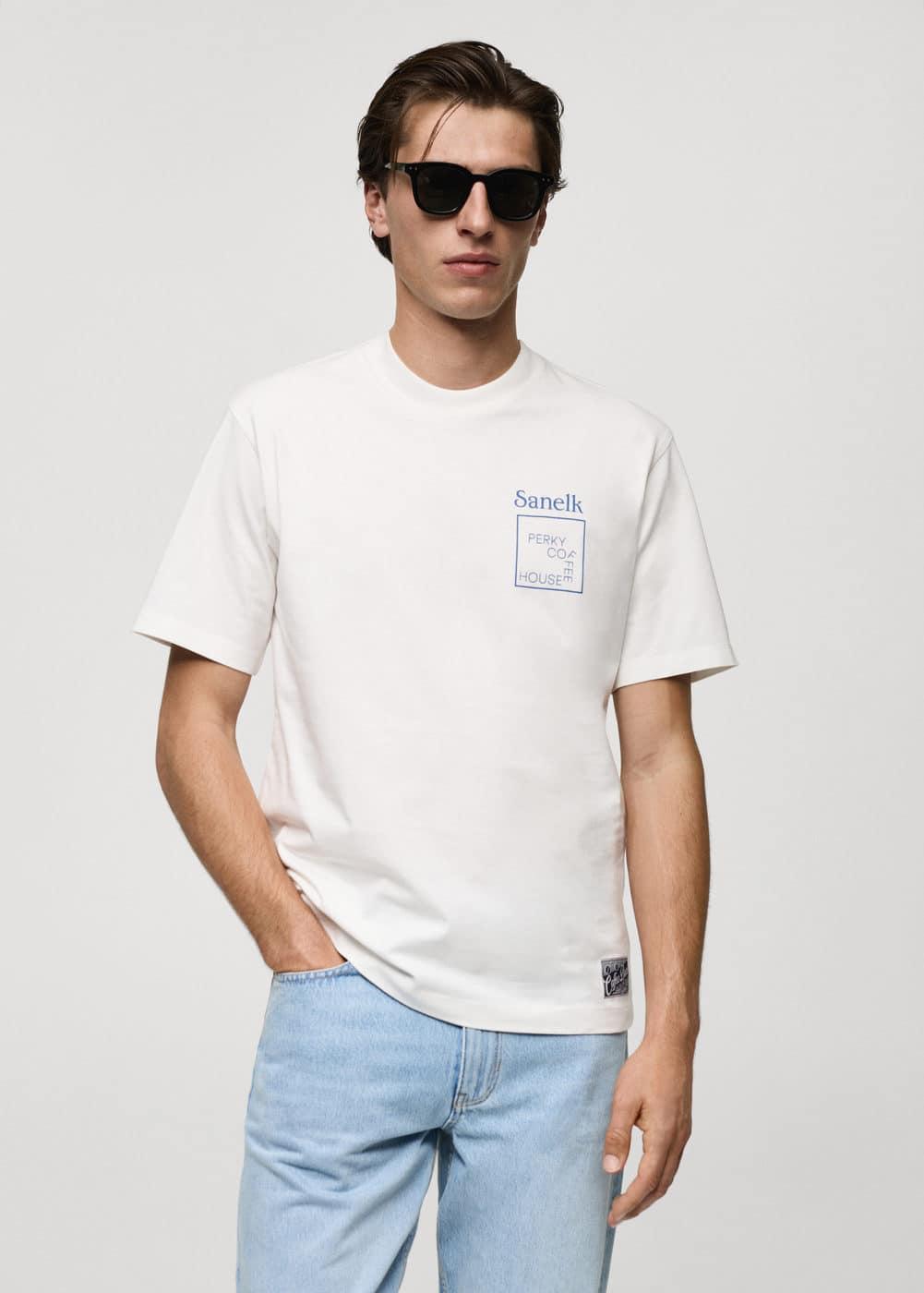 MANGO MAN - Regular fit printed cotton t-shirt whiteMen Product Image