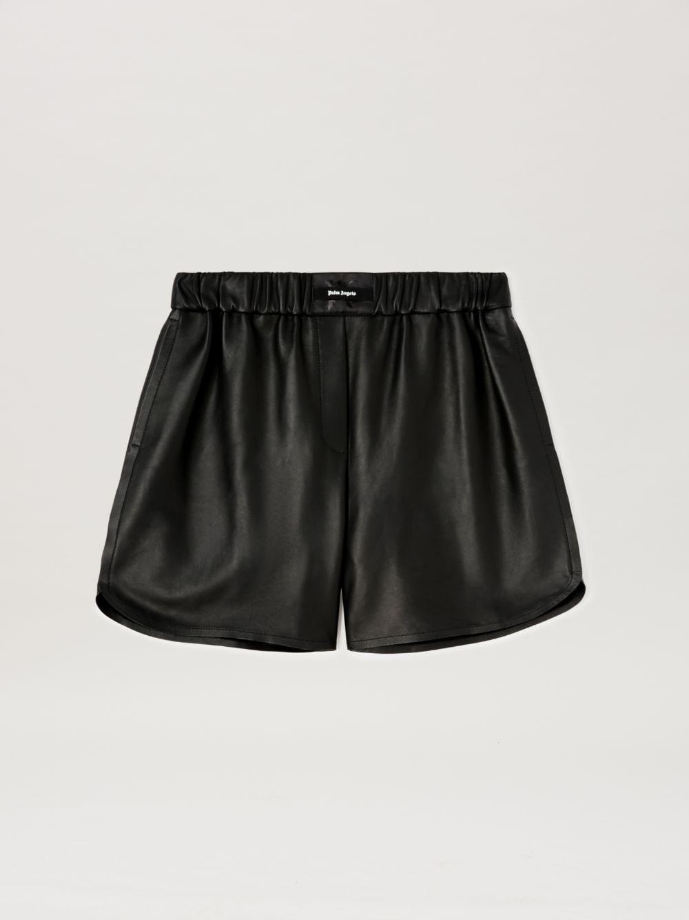 Monogram Leather Shorts in black  - Palm Angels® Official  Product Image