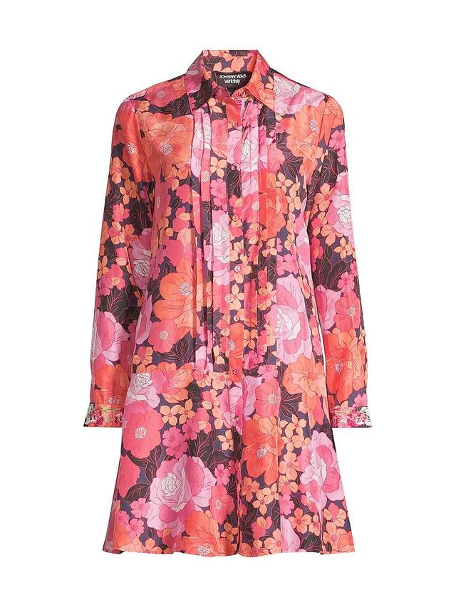 Womens Becca Floral Silk Pintuck Shirtdress Product Image