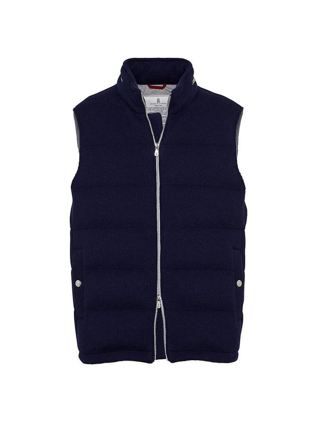 Mens Cashmere English Rib Knit Down Vest with Packable Hood Product Image