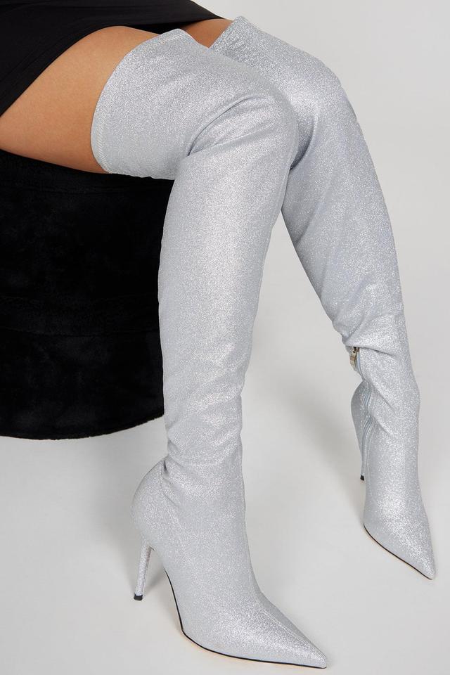 All That Sparkle Over The Knee Boots  - Silver Product Image