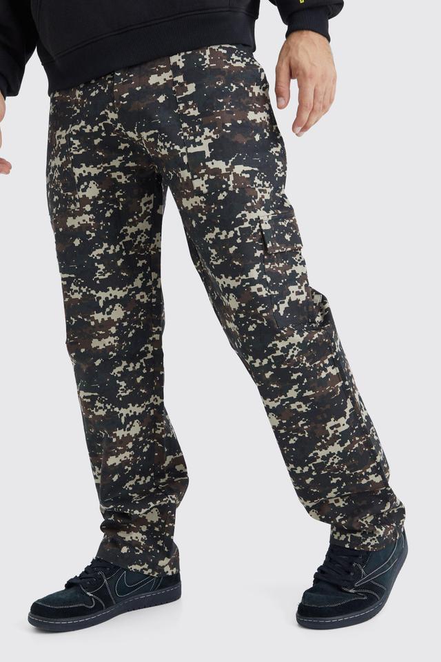 Mens Brown Straight Leg Pixilated Camo Trouser, Brown Product Image