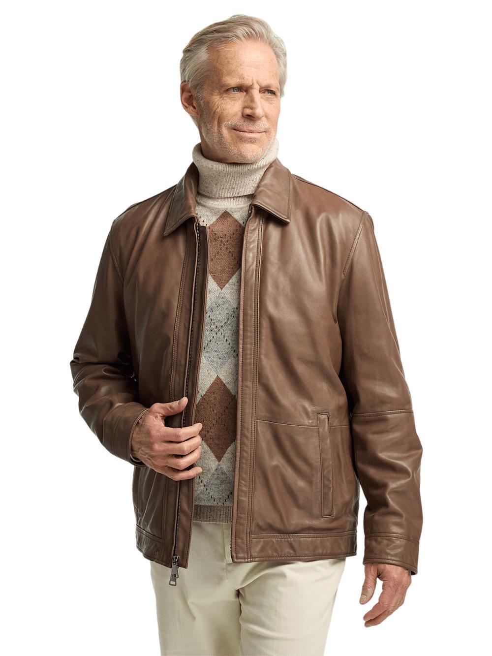 Leather Bomber Jacket - Brown Product Image