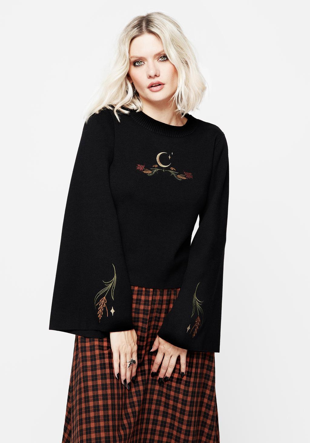 Autumnus Flare Sleeve Embroidered Knit Sweater product image