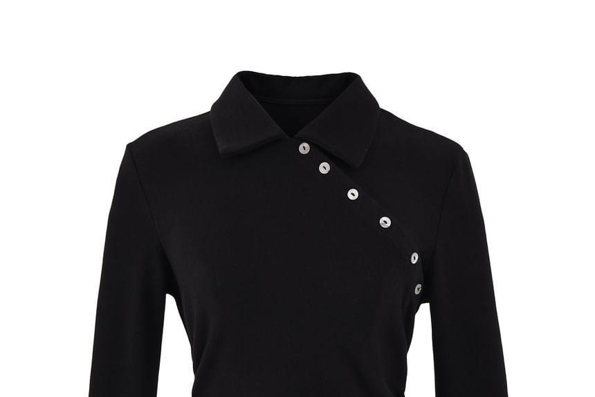 Long Sleeve Button Detail Slim-Fit Knit Top Product Image