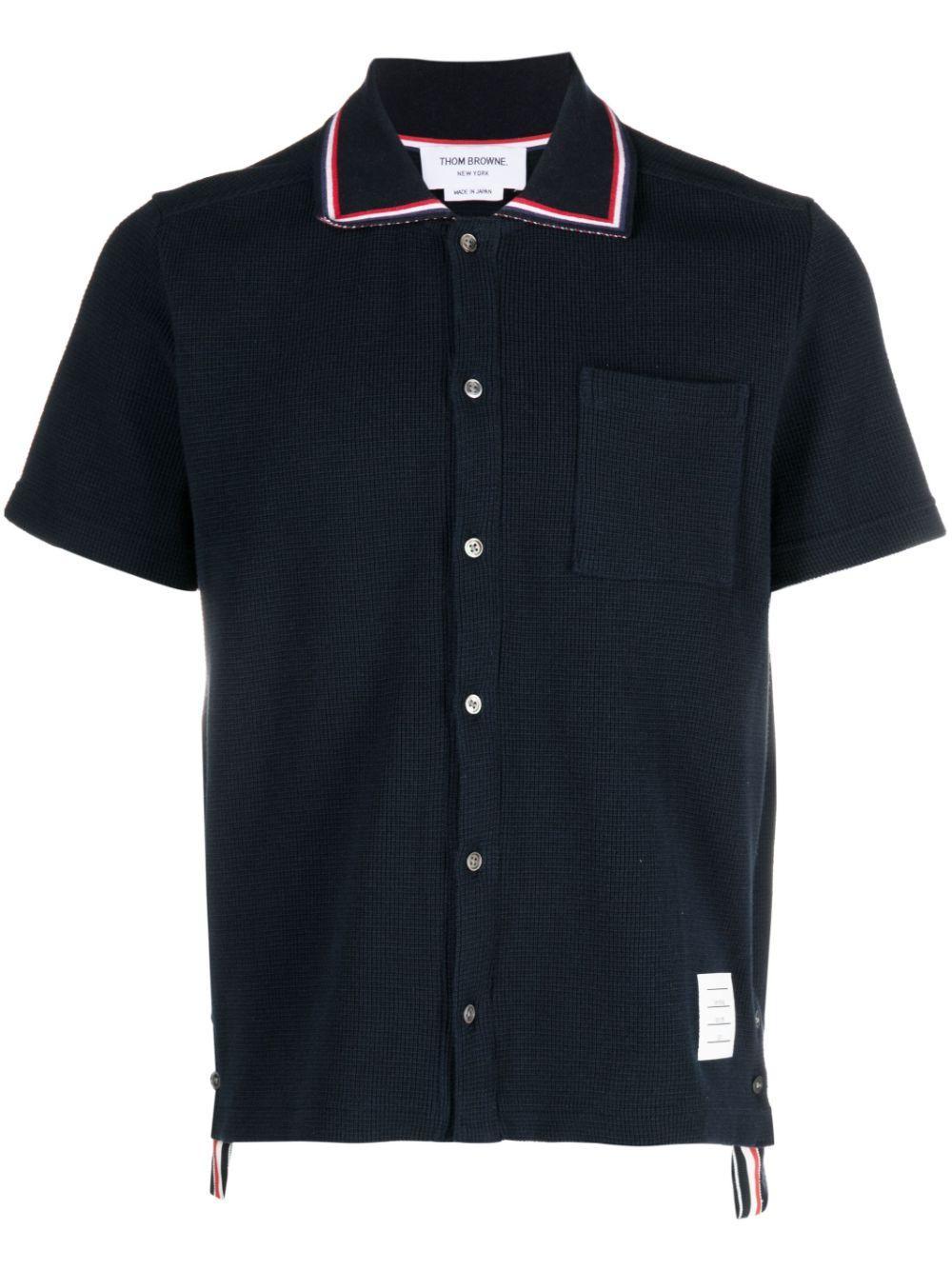 THOM BROWNE Textured Short-sleeved Shirt In Navy Product Image