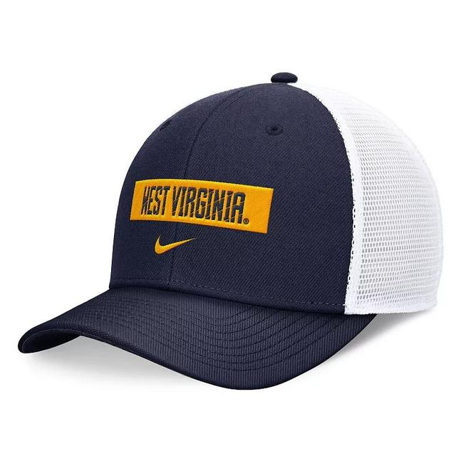 Mens Nike /White West Virginia Mountaineers 2024 Sideline Trucker Adjustable Hat Blue Product Image